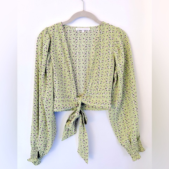 REVOLVE Tie Front Plunging Crop Top in Green Floral - Picture 3 of 5